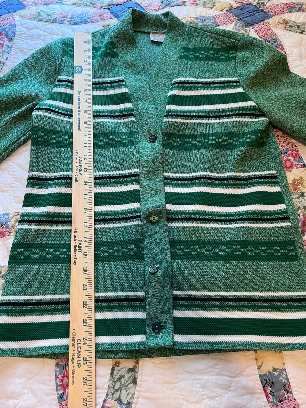 VTG 70s Miss Pernilla Green Knit Cardigan Pants Set 2pc Sporty Stripe 14 - Picture 9 of 14